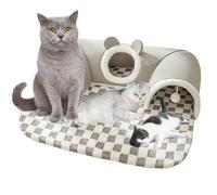 Cat Tunnel Bed, Cat Tunnels for Indoor Cats, 3 Way Ports Cats Play Mat Toys, Soft Cave Bed, Detachable Rug, Non-Slip Kitten Pet Maze Holes for Kittens Ferrets (Gray, 85x70cm/33.46x27.55 inches)