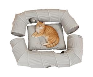 Cat Tunnel Bed - Family Cat Bed | Càt Cave Donut, 2-in-1 Rectangular And Tunnel (1 Pack) Indoor Four-Way Play Toy | Multi- Family Cave And Sleeping Rest Area, Pet Play Toy For Kitten Puppy