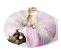 Cat Tunnel Bed for Indoor Cats, Catasaurus Peekaboo Cat Cave with Washable Soft Play Mat, Furry Cat Tube, for Kitten/Puppy/Rabbit, Pink-N