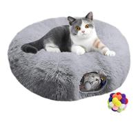 Cat Tunnel Bed for Indoor Cats - Collapsible Soft Plush Peekaboo Cave and Donut Tunnel for Cats, Rabbits, Ferrets, and Small Animals (Grey) - Multi-Combination Christmas Tree Design