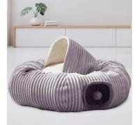 Cat Tunnel Bed for Indoor Cats - Cute Cat Donut Tunnel with Washable Circle Cushion and Blackout Tent Round Pet Play Toy for Kitten/Puppy/Rabbit, Grey
