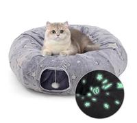 Cat Tunnel Bed for Indoor Cats,Fluffy Cat Bed Tunnel for Large cats,Multifunctional Cat Tunnel Donut Cave with Cat Toy 90CM for Small,Medium and Large Cats