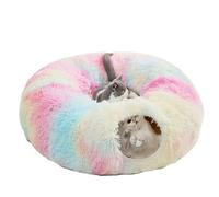 Cat Tunnel Bed for Indoor Cats Kittens, 30cm Plush Foldable Doughnut Nest Pet Tunnel Nest, Large Cat Donut Bed Tunnel Tube with Central Mat (Colorful)