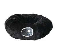 Cat tunnel bed for indoor cats, Plush donut pet cave dog bed，Black | Foldable pet play tunnel with hanging ball for small dogs dachshund rabbit, Washable warm winter cushion