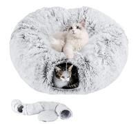 Cat Tunnel Bed for Indoor Cats Warm Fluffy Plush Cat Cave Tunnel Bed Collapsible, Washable, 3 Way and Multifunctional with Dangling Balls for Cats, Kittens and Rabbits