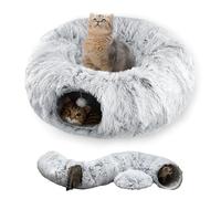 Cat Tunnel Bed for Indoor Cats with Washable Cushion Cat Cave Donut Tunnel with Fluffy Ball Big Round Tube Pet Playground Toys Soft Plush Peekaboo for Kitten, Cat, Puppy, Rabbit, Ferret