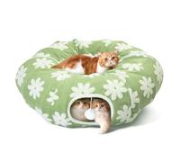 Cat Tunnel Bed for Indoor Cute Cat Donut Tunnel with Washable Soft Circle Cushion, Collapsible Round Pet Interactive Peek Hole Cave Playground Toys for Kitten/Puppy/Rabbit