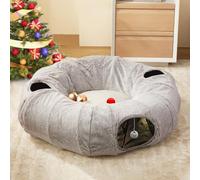 Cat Tunnel Bed - Indoor Cat Donut Tunnel with Washable Cushion, Grey, XL:37.5X37.5X10"