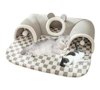 Cat Tunnel Bed Indoor,Cat Peekaboo Cave Bed for Multiple Cats,Kitty Tube with Cat Balls Toys,Removable Cat Bed House Washable,Small Animal Tunnel for Kitty,Bunny (Grey,Large)