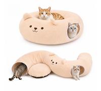 Cat Tunnel Bed, Kitten Toys for Indoor Kittens | Cat Tunnels for Indoor Cats, Cat Tubes with 30 Pcs Interactive Cat Toys, Collapsible Play Donut Tunnel, Bear