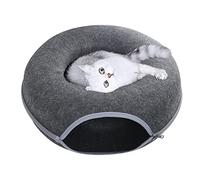 Cat Tunnel Bed, KSIEE Cat Tunnel for Indoor Cats, Scratch Resistant Detachable Round Felt Cat Tube Play Toy with Peek Hole, and Washable Large Donut Cat Bed for Small Pets Rabbits, Kittens, Puppy