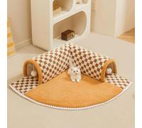 Cat Tunnel Bed Rug | 2 In 1 Cat Tunnel With Carpet | Washable Cat Bed Cave For Indoor Cats With Plush Ball | Squares Cat Tunnel | Pet Plush Bed Dog House