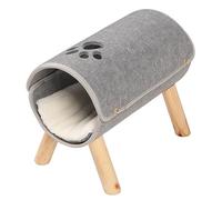 Cat Tunnel Bed,Stylish Elevated Cat Tunnel Bed with Wooden Legs - Soft Felt and Plush Sleeping Pad for Cozy Cat Hiding Spot and Playtime (Ideal for Indoor Cats)