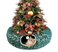 Cat Tunnel Bed Under Christmas Tree, Soft Plush Xmas Tree Cat Tunnel Bed for Indoor Cats with Bow and Washable Cushion, 3FT x 3FT x 10.6IN Folding Kitten Tunnels for Rabbit Small Animals (Green, Elk)