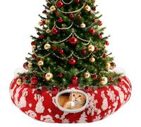 Cat Tunnel Bed Under Christmas Tree, Soft Plush Xmas Tree Cat Tunnel Bed for Indoor Cats with Washable Cushion, 3FT x 3FT x 10.6IN Folding Kitten Tunnels for Rabbit Small Animals (Red Xmas Trees)