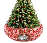Cat Tunnel Bed Under Christmas Tree, Warm Soft Pet Cave with Central Mat Hanging Ball Elk Pattern for Small Animals Play Indoor Decorations