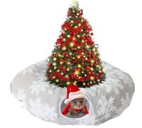 Cat Tunnel Bed Under Christmas Tree with Central Mat, Toy Ball, and Plush Circle Tunnel (Floral)