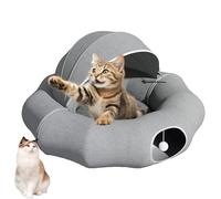 Cat Tunnel Bed with Detachable Washable Cushion, Multi-Functional Pet Cave for Indoor Cats, Kittens, and Rabbits, Includes Fluffy Ball Toy