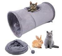 Cat Tunnel, Cat Tunnel, Large Cats, Cat Toy, Round, Play Tunnel with Play Ball, Pet, Foldable Expandable Rustling Tunnel for Cats, Rabbits or Small Animals, Guinea Pigs (Grey)