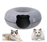 Cat Tunnel Cave - Cute Cat Bed, Large Cat Cave Bed | Washable Soft Cozy Felted Wool Cat Bed, Portable Cat Circles Tunnel for Indoors Outdoors Small Pets, (19.69x19.69x7.87 Inches)(Gray, Beige)