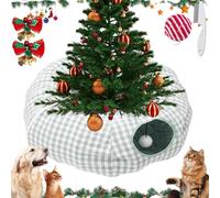Cat Tunnel Christmas Tree, Christmas Tree Tunnel Cats, Round Cat Tunnel Under Christmas Tree, Multifunctional Soft Foldable Christmas Cat Tunnel Tree Skirt for Indoor (Green Plaid, One Size)