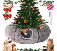 Cat Tunnel Christmas Tree, Christmas Tree Tunnel Cats, Round Cat Tunnel Under Christmas Tree, Multifunctional Soft Foldable Christmas Cat Tunnel Tree Skirt for Indoor (Brown Plush, One Size)