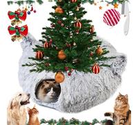 Cat Tunnel Christmas Tree, Christmas Tree Tunnel Cats, Round Cat Tunnel Under Christmas Tree, Multifunctional Soft Foldable Christmas Cat Tunnel Tree Skirt for Indoor (Grey Ears, One Size)