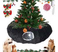 Cat Tunnel Christmas Tree, Christmas Tree Tunnel Cats, Round Cat Tunnel Under Christmas Tree, Multifunctional Soft Foldable Christmas Cat Tunnel Tree Skirt for Indoor (Black Plush, One Size)