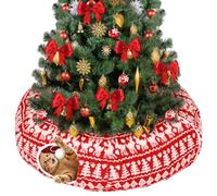 Cat Tunnel for Christmas Tree - Warm Soft Cat Tube Christmas Tree Skirt, Elk Patterns Multifunctional Decorative Bed with Central Mat for Keeping Indoor Cats Off Xmas Tree, Red