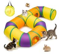 Cat Tunnel for Indoor Cats 6-Shaped, Collapsible Cat Playhouse Pet Play Tunnel Tube Maze with Hanging Pom-Poms and Interactive Hole for Kitten, Kitty, Puppy, Rabbits, Ferret, Guinea Pig