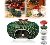 Cat Tunnel for Under Christmas Tree, Christmas Tree Cat Tunnel, Warm Plush Cat Tunnel Bed with Toy Ball, Christmas Tree Skirt for Medium and Small Cats (Green)
