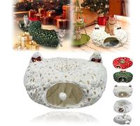 Cat Tunnel for Under Christmas Tree, Christmas Tree Cat Tunnel, Warm Plush Cat Tunnel Bed with Toy Ball, Christmas Tree Skirt for Medium and Small Cats (White)