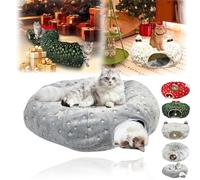 Cat Tunnel for Under Christmas Tree, Christmas Tree Cat Tunnel, Warm Plush Cat Tunnel Bed with Toy Ball, Christmas Tree Skirt for Medium and Small Cats (Stars)