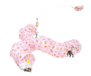 Cat Tunnel, Hole Diameter about 25cm 3 Way Foldable Kitten Tunnel Toy with Cat Teaser, Interactive Pop-Up Maze House Toy for Cats Rabbits Guinea Pigs Hamster Kitten Puppy