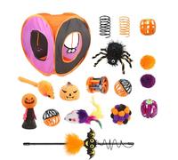 Cat Tunnel - Interactive Cat Toy | Cat Tunnel | Kitten Toy for Playing | Halloween Pet Feathers Tube Rod Ball Spring Micetoys | Folding Square Channel