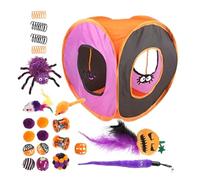 Cat Tunnel - Interactive Cat Toy | Cat Tunnel | Kitten Toy for Playing | Halloween Pet Feathers Tube Rod Ball Spring Micetoys | Folding Square Channel