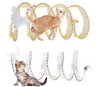 Cat Tunnel Spring Toy 2 Pcs Teaser Stick Collapsible, Kitten Play Tunnel With Feather Mouse Toys for Hunting - Suitable for Cats, Kittens, Rabbits, Puppies