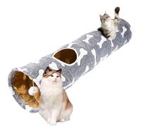 Cat Tunnel Toy, Crinkle Play Tube with Hanging Ball, Rainbow and Gray Patterns, Indoor Outdoor, 117 x 26 cm, Collapsible Design (Grey)