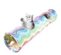 Cat Tunnel Toy, Crinkle Play Tube with Hanging Ball, Rainbow and Gray Patterns, Indoor Outdoor, 117 x 26 cm, Collapsible Design (Pink)