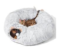 Cat Tunnel with Cat Bed for Indoor Cats, Under Christmas Tree Soft Plush Peekaboo Cat Cave Donut Tunnel, Multifunctional Playground Toys Hideplace for Kittens, Rabbit, Ferret (Grey)