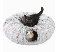 Cat Tunnel with Central Mat,Big Tube Playground Toys,Soft Plush Material,Full Moon Shape for Kitten,Cat,Puppy,Rabbit,Ferret (Grey)