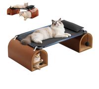 Cat Tunnel with Integrated Hammock - Natural Wood Scratching Post, 2 Tunnels and Hanging Bed, Indoor Cat Lounger - Cat House and Bed (Premium Furniture)