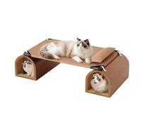 Cat Tunnel with Integrated Hammock - Natural Wood Scratching Post, 2 Tunnels and Hanging Bed, Indoor Cat Lounger - Cat House and Bed (Premium Furniture)