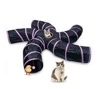 Cat Tunnel with Play Ball Tear-Resistant Nylon for Indoor Interactive Kitty Toy Tube 5 Way and One Peephole Pink and Black