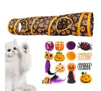Cat Tunnel with Toys,Cat Play Tunnels - Halloween Peekaboo Cat Cave with Cat Toys,Pumpkin Print Activity Center for Small Animals Cat