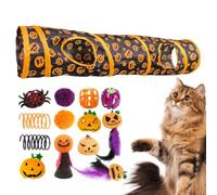 Cat Tunnel With Toys Pumpkin Pattern Activity Center Interactive Toy | Peekaboo Cat Cave Pumpkin Pattern Pet Tunnel for Small Animals, Bored Cats