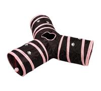 Cat Tunnel Y-Shaped Paw-Print Cat Tube with Hanging Bell & Center Hole Foldable Play Tunnel Polyester Hideaway for Indoor &&