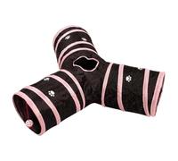 Cat Tunnel Y-Shaped Paw-Print Cat Tube with Hanging Bell & Center Hole Foldable Play Tunnel Polyester Hideaway for Indoor