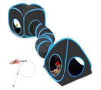 Cat Tunnels for Indoor Cats, Cat Tent, Cat Cube and Feather Cat Toy Collapsible Combo, with Interactive Cat Toy Ball, Cat Toy Set for Indoor Cat, Ferret, Guinea Pig, Rabbit, Bunny, Blue