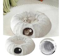Cat Tunnels for Indoor Cats Plush Bed Grey,3-In-1 Washable Pet Donut Cave Tunnel Toys,80cm Long Crinkle Collapsible Multifunctional Playground Toys Hideplace for Kittens, Rabbit, Ferret